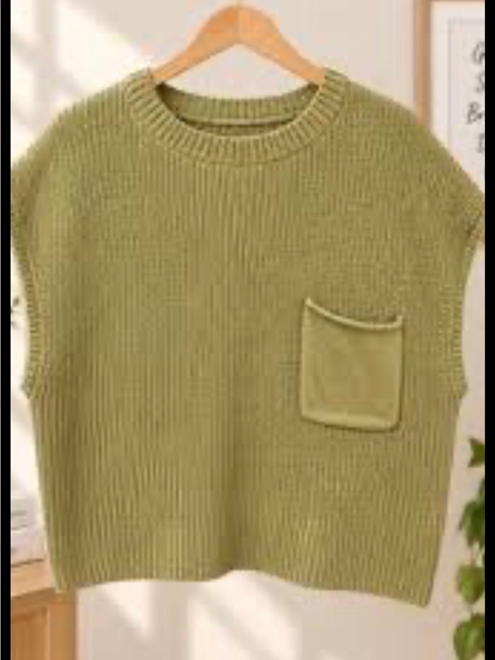 By Together sage green ribbed knit short-sleeve sweater Size M